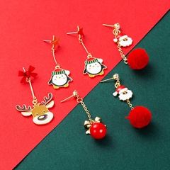 Christmas Series Santa Hair Ball Penguin Elk Pendant Earrings Wholesale Nihaojewelry
