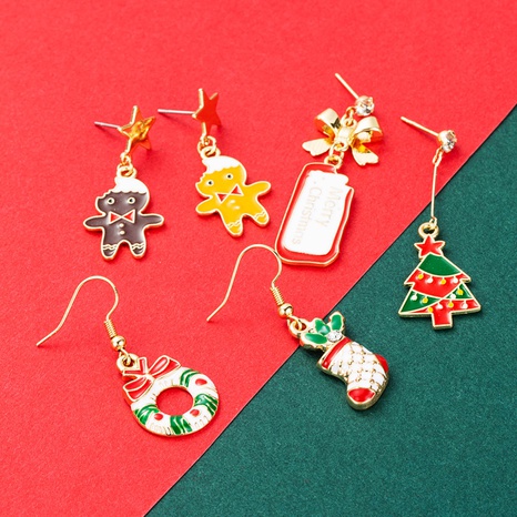 Christmas Christmas Series Alloy Christmas Tree Ice Man Christmas Stockings Earrings Eardrops Female Ins Style Earrings's discount tags