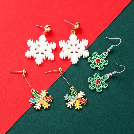 Christmas Series White Green Color Snowflake Earrings Wholesale Nihaojewelry's discount tags