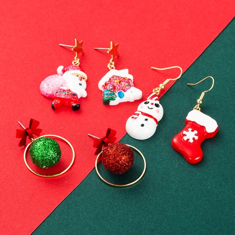 Christmas Santa Claus Balls Stocking Snowman Pendant Earrings Wholesale Nihaojewelry's discount tags
