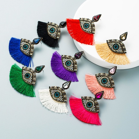retro glass diamonds devil's eyes fan-shaped tassel earrings wholesale Nihaojewelry's discount tags