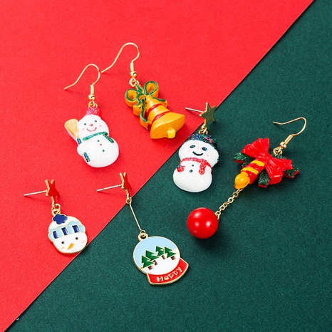 Christmas2021 New Christmas Series Oil Dripping Glass Ball Resin Snowman Asymmetric Long Earrings's discount tags
