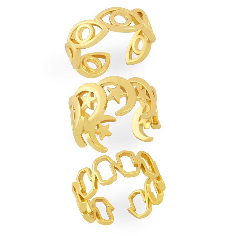 fashion retro hollow star moon geometric copper ring wholesale nihaojewelry