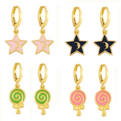 fashion candy lollipop five-pointed star dripping oil copper earrings wholesale Nihaojewelry