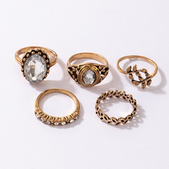 anillo de aleación de diamante de hoja de estilo étnico conjunto de 5 piezas al por mayor Nihaojewelry