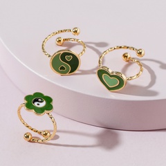 fashion contrast color oil dripping tai chi heart ring set wholesale nihaojewelry