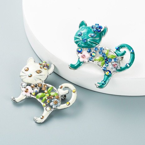 color dripping oil diamond flower cat brooch wholesale nihaojewelry's discount tags