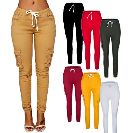 Fashion Pure Color Lace-up Elastic Waist Casual Pants Wholesale Nihaojewelry's discount tags