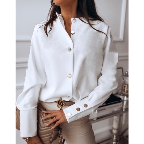 fashion solid color lapel long-sleeved shirt wholesale Nihaojewelry's discount tags