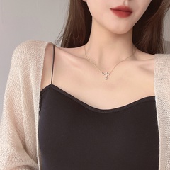 titanium steel electrocardiogram zircon korean style clavicle chain necklace wholesale jewelry Nihaojewelry
