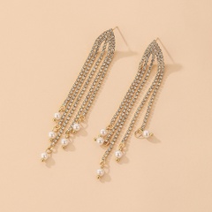 fashion pearl rhinestone tassel earrings wholesale Nihaojewelry