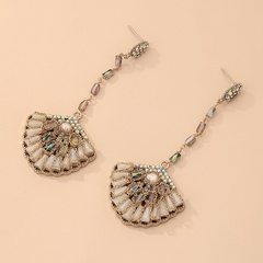 ethnic fan-shaped rhinestone pearl geometric earrings wholesale Nihaojewelry