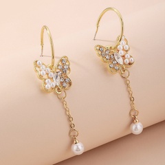fashion inlaid rhinestone pearl butterfly earrings wholesale Nihaojewelry