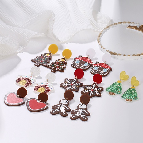 Fashion Christmas acrylic geometric snowflake tree cartoon pattern printing earrings wholesale nihaojewelry's discount tags