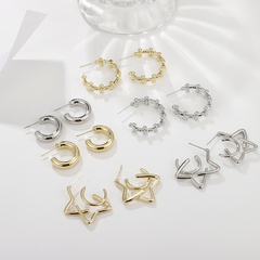 simple geometric hollow cross bamboo C-shaped stitching earrings wholesale nihaojewelry