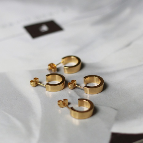 18K simple fashion flat wide titanium steel earrings wholesale nihaojewelry's discount tags