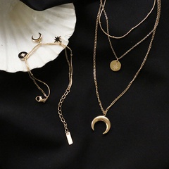 moon eight-pointed star pendant three-layer titanium steel bracelet necklace wholesale nihaojewelry
