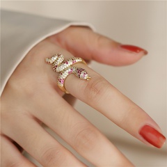 fashion snake shape open copper micro-inlaid color zircon ring wholesale nihaojewelry
