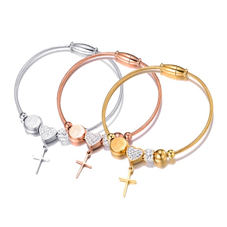 heart-shaped Virgin Mary pattern cross pendant stainless steel bracelet wholesale nihaojewelry  NHLIZ414305's discount tags