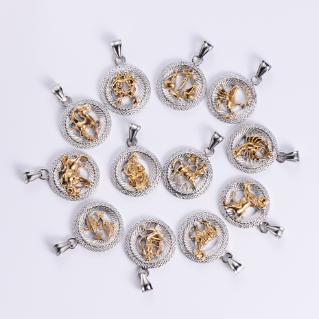 titanium steel twelve constellations round pendant wholesale Nihaojewelry's discount tags