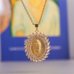 Virgin Mary pendant copper inlaid zirconium necklace wholesale nihaojewelry
