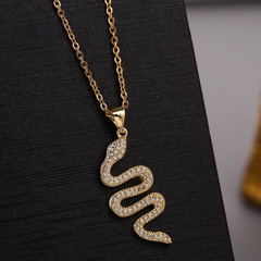 zodiac snake pendant copper inlaid zirconium necklace wholesale nihaojewelry