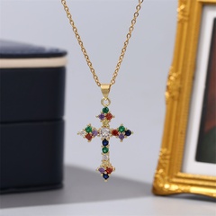 cross copper inlaid color zirconium pendant necklace wholesale nihaojewelry