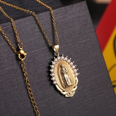 Collar de circonio con incrustaciones de cobre con colgante ovalado de la Virgen María al por mayor nihaojewelry
