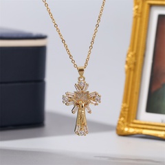 copper inlaid zirconium cross pendant necklace wholesale jewelry Nihaojewelry