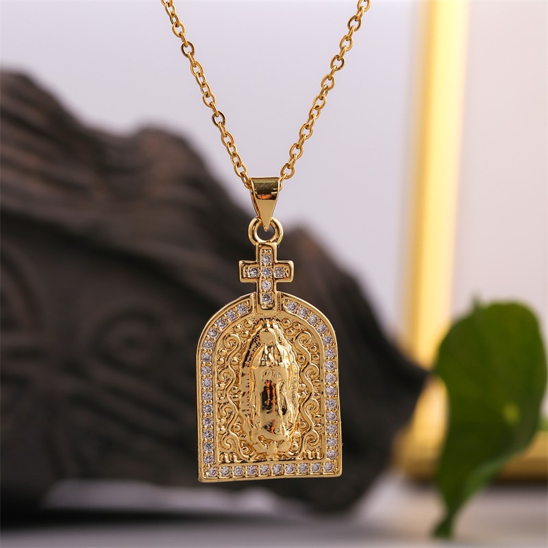 Kupfer eingelegter Zirkon Jungfrau Maria Anhnger Halskette Grohandel Schmuck Nihaojewelry