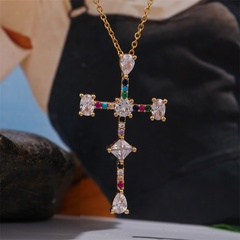 copper inlaid zircon cross simple necklace wholesale jewelry Nihaojewelry