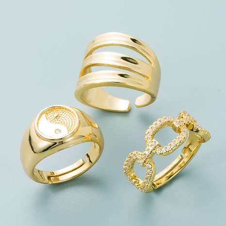 Retro-Kupfer vergoldeter Zirkon Tai Chi Kubanischer Kettenring Großhandel Nihaojewelry's discount tags