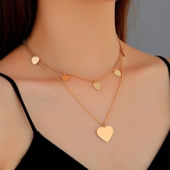 fashion double-layer peach heart tassel pendant alloy necklace wholesale Nihaojewelry