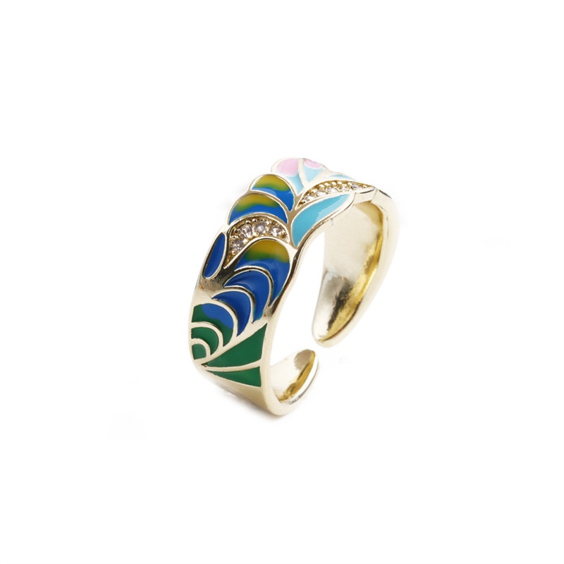 simple retro color drip oil daisy wide inlaid zircon copper ring wholesale nihaojewelry