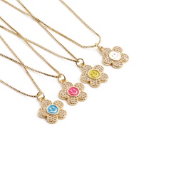 fashion inlaid zircon flower color oil dripping smiley face copper necklace wholesale nihaojewelry