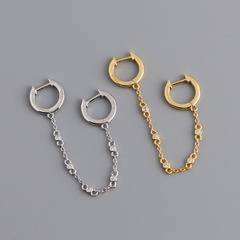 simple double circle chain micro-inlaid zircon copper earrings wholesale Nihaojewelry