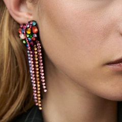 Retro langes Herz kollidierende Farbe Strass Ohrringe Großhandel Nihaojewelry