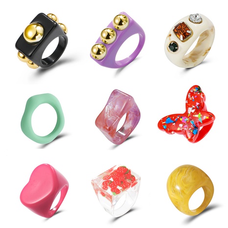 fashion transparent resin heart butterfly acrylic multicolor geometric ring wholesale nihaojewelry's discount tags