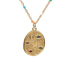 Stern Mond Zirkon runder Anhänger Edelstahl Halskette Großhandel nihaojewelry