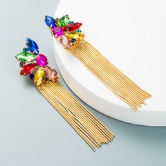 Korean alloy inlaid color rhinestone flower long tassel earrings wholesale Nihaojewelry