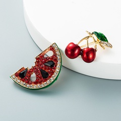 drip oil diamond-studded cherry watermelon brooch wholesale nihaojewelry