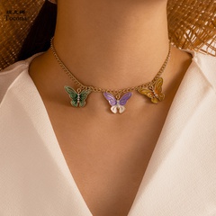 Collier papillon dégoulinant de résine époxy multicolore en alliage simple en gros Nihaojewelry