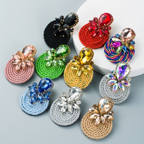 Big drop colored glass diamond elastic rope braided earrings wholesale Nihaojewelry's discount tags