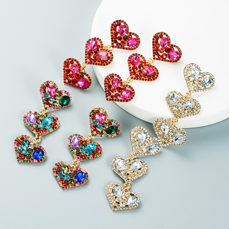 Mehrschichtige herzförmige Legierung Diamant lange Ohrringe Großhandel Nihaojewelry's discount tags