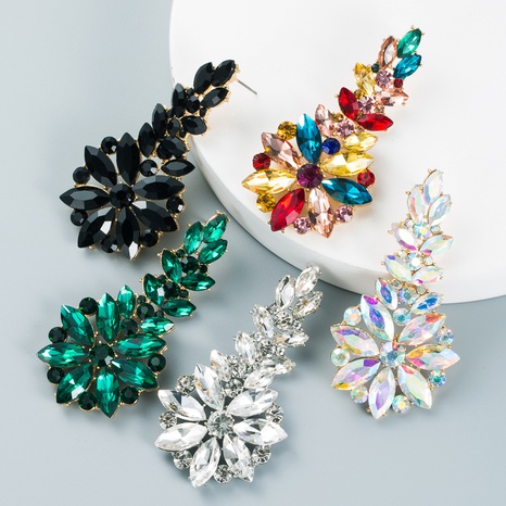 Fashion color rhinestone long geometric flower earrings wholesale Nihaojewelry's discount tags