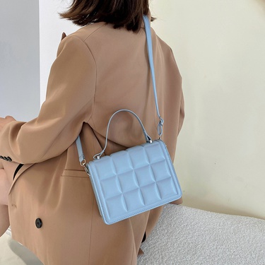 solid color plaid pu pressed messenger bag—5