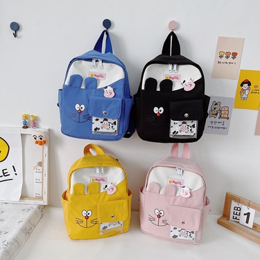 cute cartoon hit color embroidery canvas children's backpack—1