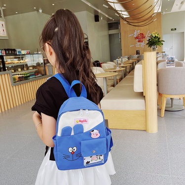 cute cartoon hit color embroidery canvas children's backpack—5