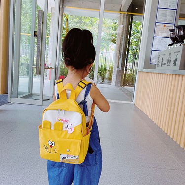 cute cartoon hit color embroidery canvas children's backpack—4