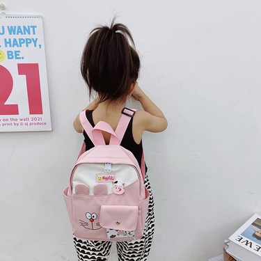cute cartoon hit color embroidery canvas children's backpack—3